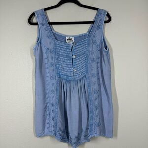 Metropolitan Tank Top Sleeveless Blue Embroidered Rayon Fairy Womens Size Medium